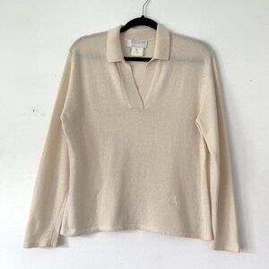 Escada Margaretha Ley Beige Cashmere Long Sleeve Polo Sweater Size 38 Logo